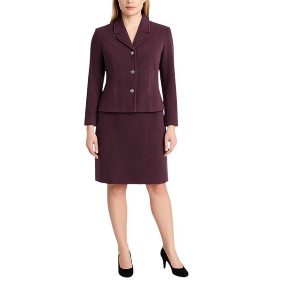 Vintage Amanda Smith Plum Suede Look Skirt Suit | Dressy Office Look | Size 14P - Picture 1 of 16